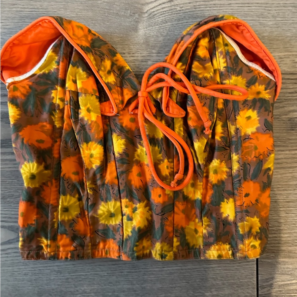 Vintage Handstitched Floral Corset Tube Top